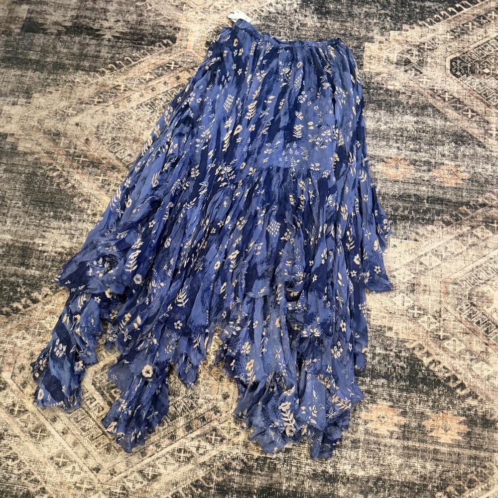 NWT Free People Asymmetrical Blue Floral Skirt - Picture 3 of 4